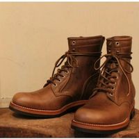 Handmade Men's Brown Round Toe Lace Up Ankle Dress Boots, Real Leather Boots - Thumbnail 4