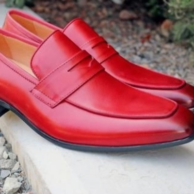 Christmas hot red leather handmade loafer shoes