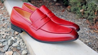 Christmas Hot Red Leather Handmade Loafer Shoes