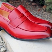 Christmas Hot Red Leather Handmade Loafer Shoes - Thumbnail 1