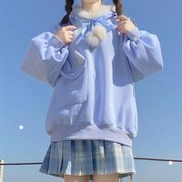 Cute Ear Pompon Pastel Color Hooded Sweatshirt - Thumbnail 1