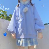 Cute Ear Pompon Pastel Color Hooded Sweatshirt - Thumbnail 2