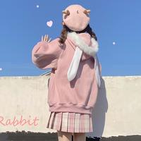 Cute Ear Pompon Pastel Color Hooded Sweatshirt - Thumbnail 6