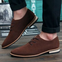 Dark Brown Mid Cut Formal Wear Suede Lace Up Shoes - Thumbnail 1
