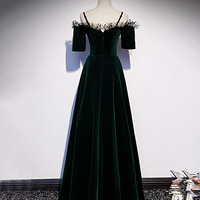 Green velvet long prom dress green evening dress - Thumbnail 2