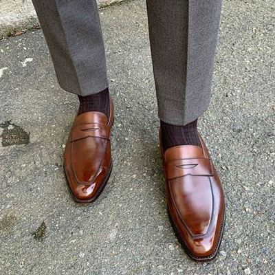 Christmas sale handmade brown color leather loafers, tassel loafer for men