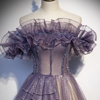 Purple tulle long ball gown dress formal dress - Thumbnail 1