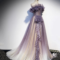 Purple tulle long ball gown dress formal dress - Thumbnail 3