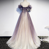 Purple tulle long ball gown dress formal dress - Thumbnail 4