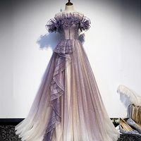 Purple tulle long ball gown dress formal dress - Thumbnail 5