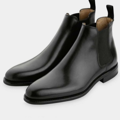 New handmade black leather shinny men chelsea ankle formal dressing boot