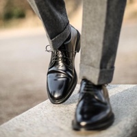 New Black Handmade Leather Office Lace Up Shoes - Thumbnail 1