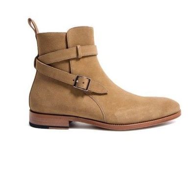 Handmade Men Beige Suede Jodhpurs Ankle high Boots