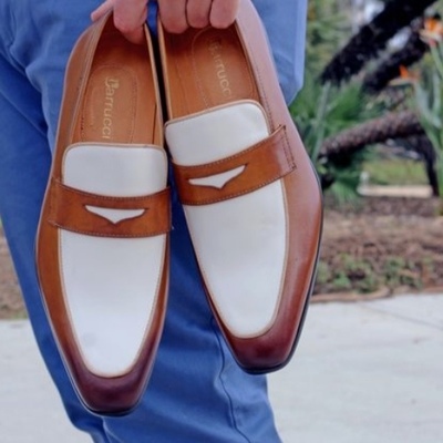 Awesome white brown contrast loafer cheap price loafer  shoes,men's handmade shoes