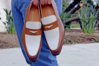 Awesome White Brown Contrast Loafer Cheap Price Loafer  Shoes,Men's Handmade Shoes