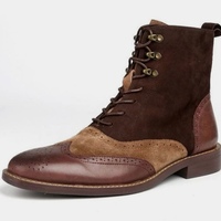 Custom Western Look Handmade Leather Suede Wingtip Ankle High Lace Up Dress Boot - Thumbnail 1