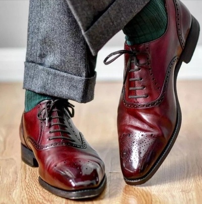 Handmade New Oxfords Burgundy Leather Office formal Lace Up Men Shoes