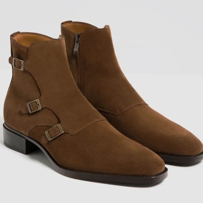 Classic handmade brown suede jeans wear jodhpur buckle fastening boot for men's and adults