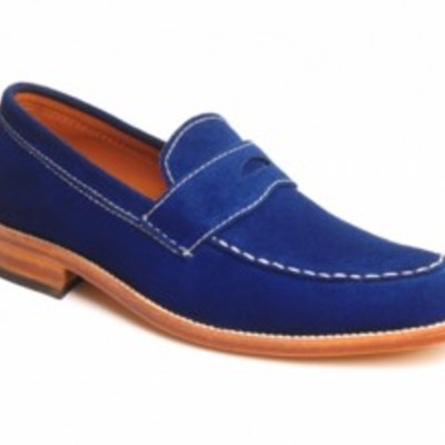 Men suede royal blue casual handmade shoes, mens suede loafer shoes.