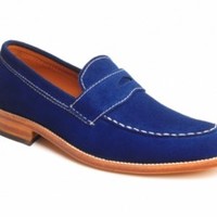 Men Suede Royal Blue Casual Handmade Shoes, Mens Suede Loafer Shoes. - Thumbnail 1