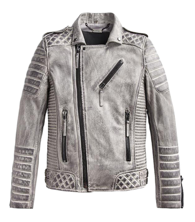 Mens Leather Jacket Smokey Gray Unique Style Quilted Slim Fit Leat