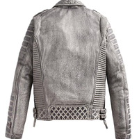 Mens Leather Jacket Smokey Gray Unique Style Quilted Slim Fit Leat - Thumbnail 1