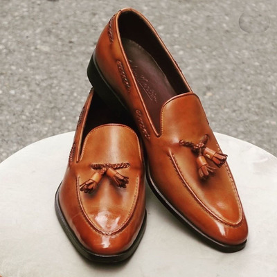 Best brown handmade leather round toe tassels loafer,dress shoes for men's