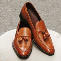 Best Brown Handmade Leather Round Toe Tassels Loafer,Dress Shoes for Men's - Thumbnail 1