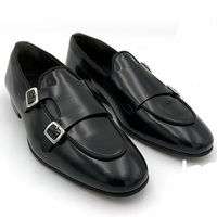 Double Monk Strap Men's Fashion Black Leather Shoes,Handmade Driving Shoes - Thumbnail 1