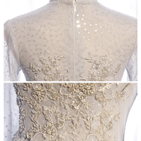 Gray tulle sequins long prom dress evening dress - Thumbnail 3