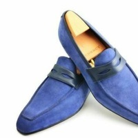 Christmas Sale Handmade Men Original Blue Men's Suede Loafers Slip Ons Shoes  - Thumbnail 1