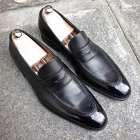 Limited Edition Men's Handmade black Leather Dress Shoes Moccasins Loafer, Men black Formal shoes - Thumbnail 1