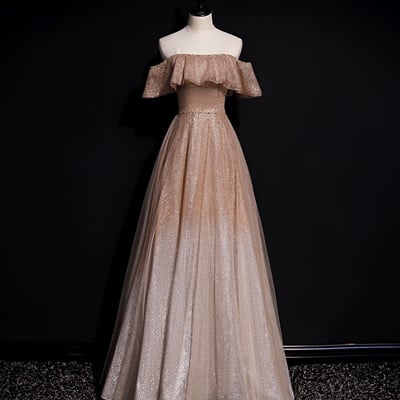 A line tulle sequins long prom dress evening dress - Thumbnail 4