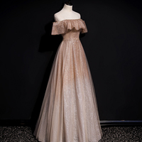 A line tulle sequins long prom dress evening dress - Thumbnail 4