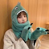 Fleece Warm Dinosaur Hooded Scarf  - Thumbnail 1