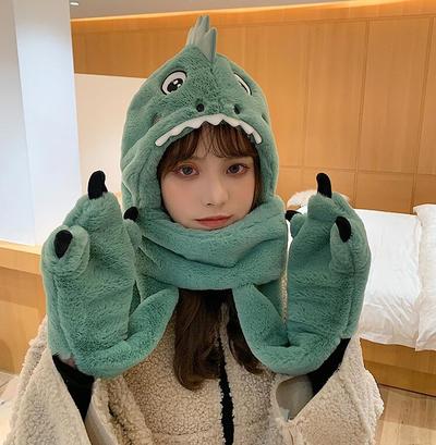 Fleece Warm Dinosaur Hooded Scarf 