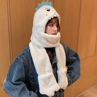 Fleece Warm Dinosaur Hooded Scarf  - Thumbnail 3