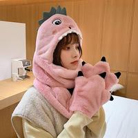 Fleece Warm Dinosaur Hooded Scarf  - Thumbnail 5