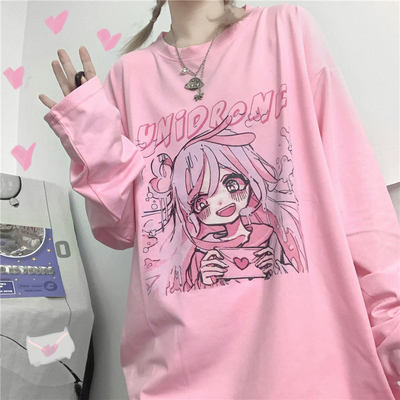 Anime girl pink long sleeve t-shirt