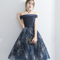 Blue tulle sequins short prom dress party dress - Thumbnail 1