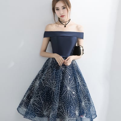 Blue tulle sequins short prom dress party dress - Thumbnail 5