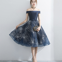 Blue tulle sequins short prom dress party dress - Thumbnail 2