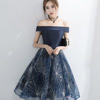 Blue tulle sequins short prom dress party dress - Thumbnail 5