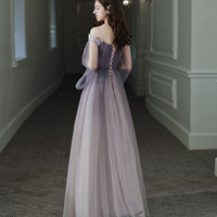 Purple tulle lace long prom dress purple evening dress - Thumbnail 4