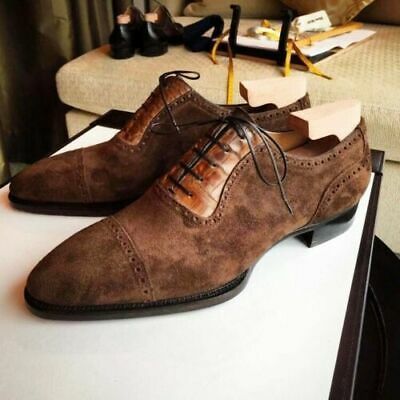 Limited edition  men’s handmade oxfords two tone cap toe suede lace up christmas hot sale shoes - Thumbnail 4