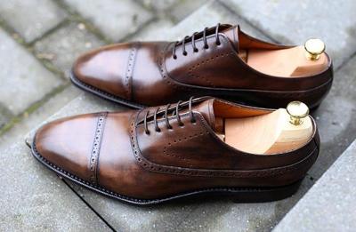 Western Style Men's Dark Brown Oxfords Cap toe Dress Designer Lace Up Shoes