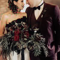 Glamous Mermaid Satin Black and White Gothic Wedding Dresses Sexy Lace Accents Bridal Gowns，705 - Thumbnail 1