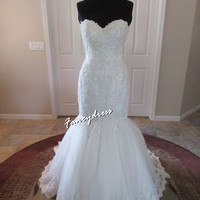 White Wedding Dress,Beaded Mermaid Wedding Dresses,Wedding Gown,712 - Thumbnail 2