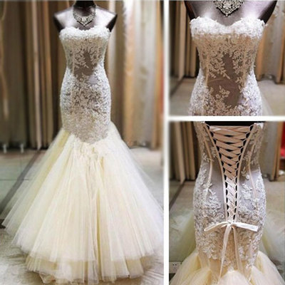 Wedding dress,bridal gown,lace wedding dress,mermaid wedding dress,lace up back wedding dress,see through wedding dress,715