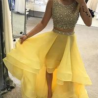 Luxurious A-Line Two-Piece High Low Yellow Prom Dress,721 - Thumbnail 2